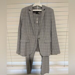 Ann Taylor Suit Light Gray Plaid Women's Blazer & Pants Set